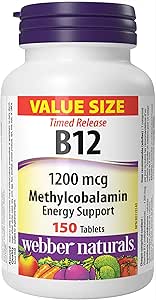 Webber Naturals 維生素 B12 1200 微克，定時釋放，150 片，支持能量產生和代謝，純素