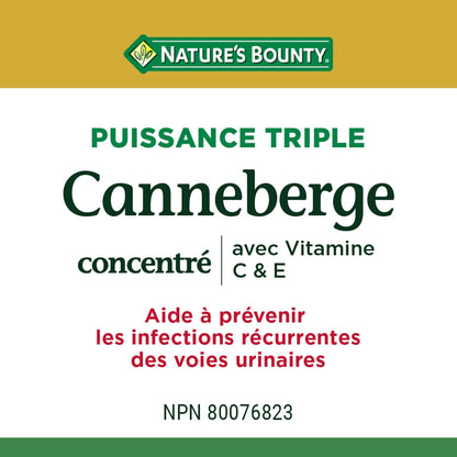 自然之宝蔓越莓浓缩液，含维生素 C 和 E，三倍功效，有助于预防复发性尿路感染，提供抗氧化剂，软胶囊，174.9 克