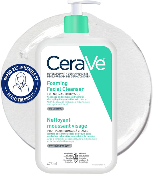 CeraVe Foaming Face Wash, Gentle Face Cleanser for Men & Women with Hyaluronic Acid, Niacinamide, Ceramides. Makeup Remover for oily skin, Fragrance-Free, Non-Comedogenic, Sensitive Skin, 473ML