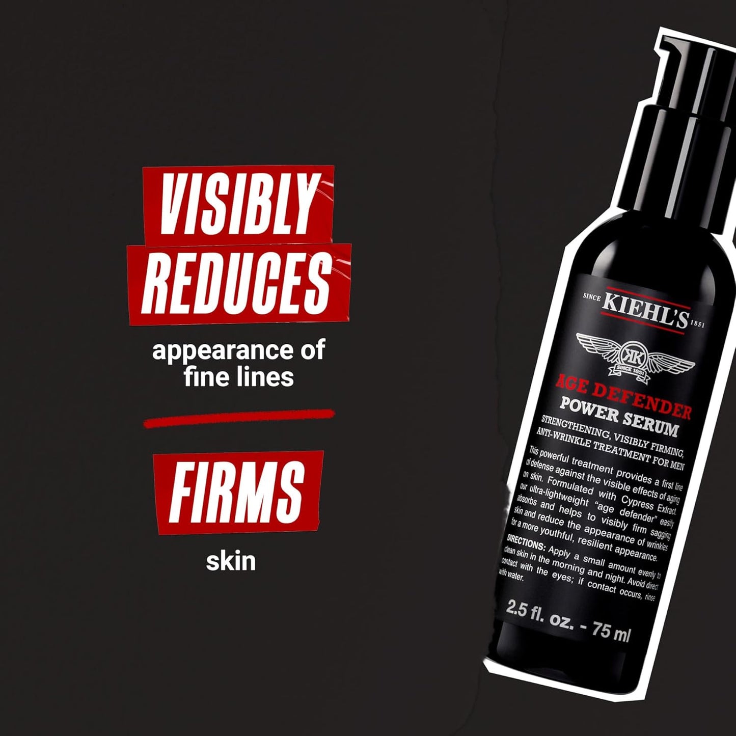 Kiehl's Age Defender Power Face Serum, Anti-Aging Firming Facial Serum for Men, Reduces Look of Fine Lines & Wrinkles, Quick-Absorbing, Lightweight, with Cypress Extract & Adenosine