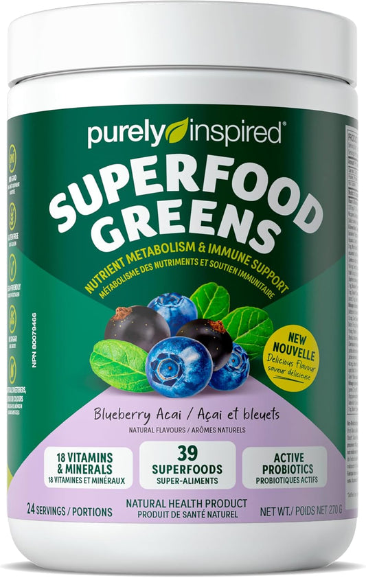 Purely Inspired Superfood Greens Powder 24 servings Blueberry Acai