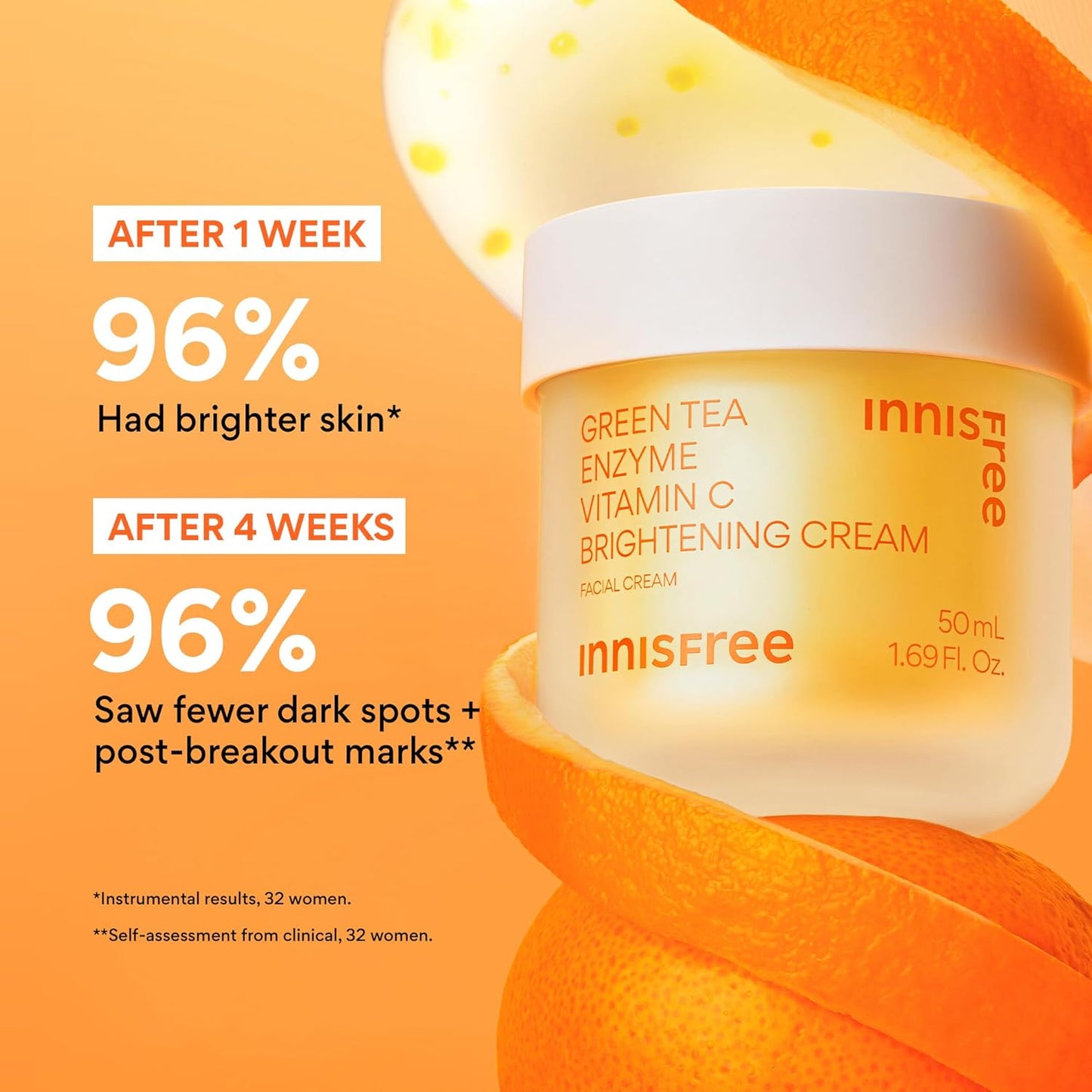 innisfree Green Tea Enzyme Vitamin C Brightening Cream, Korean Face Moisturizer for Dark Spots, Hydration & Radiant Skin