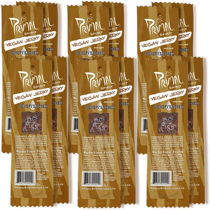 Primal Spirit Vegan Jerky – “Classic Flavor” – Hickory Smoked, 10 g. Plant Based Protein, Certified Non-GMO, No Preservatives, Sports Friendly Packaging (12 Pack, 1 oz)