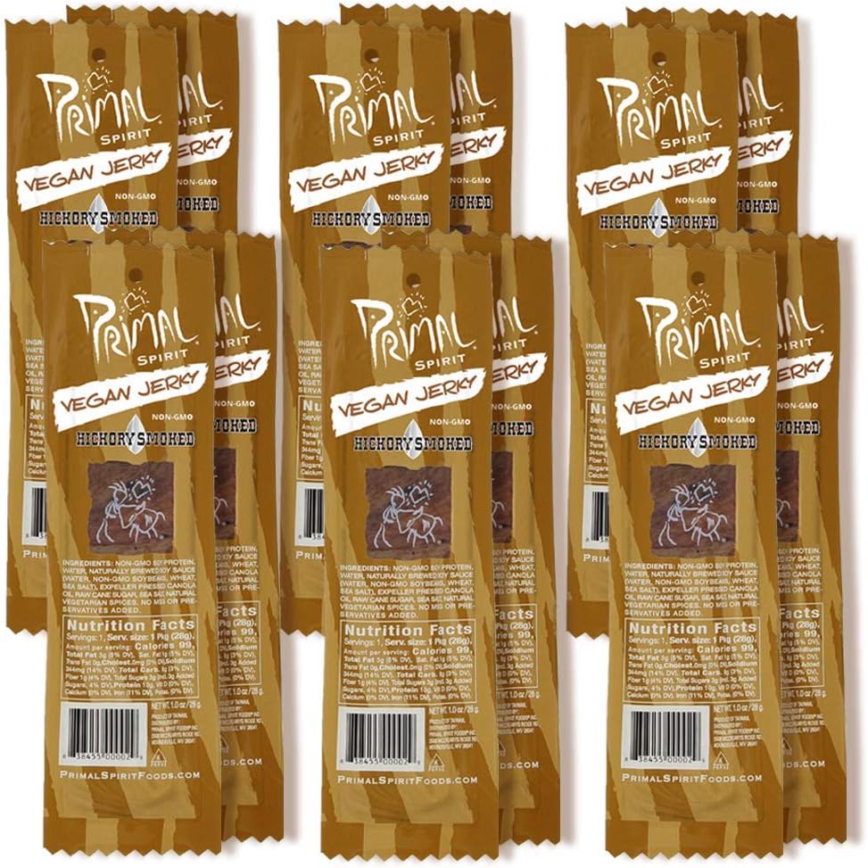 Primal Spirit Vegan Jerky - Classic Flavor - Teriyaki, Plant Based Protein, Certified Non-GMO, No Preservatives (12 Pack, 1 oz)