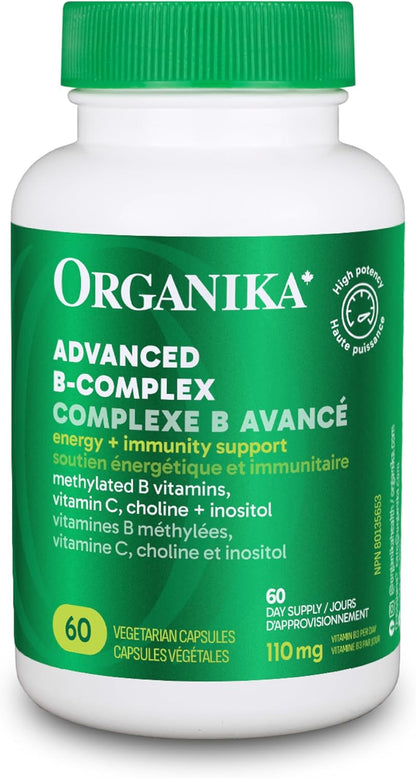 Organika 加拿大製造高級 B 群維生素 110 毫克 - 能量和免疫支持，甲基化 B 群維生素，增強吸收 - 60 粒膠囊