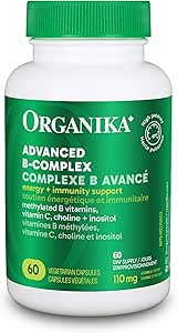 Organika 加拿大製造高級 B 群維生素 110 毫克 - 能量和免疫支持，甲基化 B 群維生素，增強吸收 - 60 粒膠囊