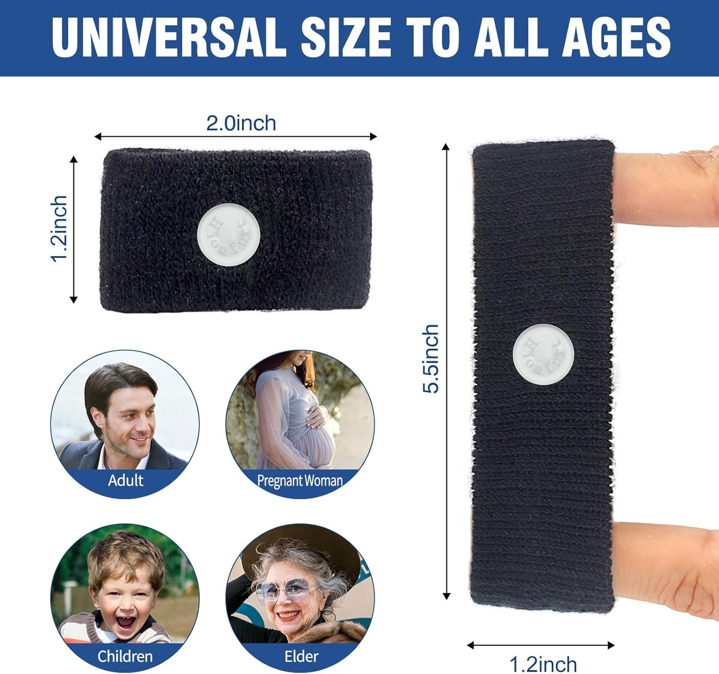 Hionfurt 成人和儿童晕车腕带，用于晕车晕船、孕期恶心缓解、晨吐缓解、穴位按摩腕带 - 2 对，灰色、黑色