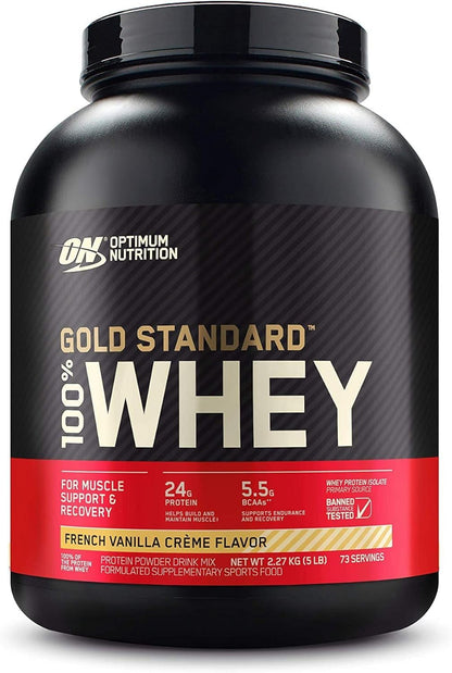 Optimum Nutrition Gold Standard 100% 乳清蛋白粉，法式香草奶油味，2.27 公斤，中號