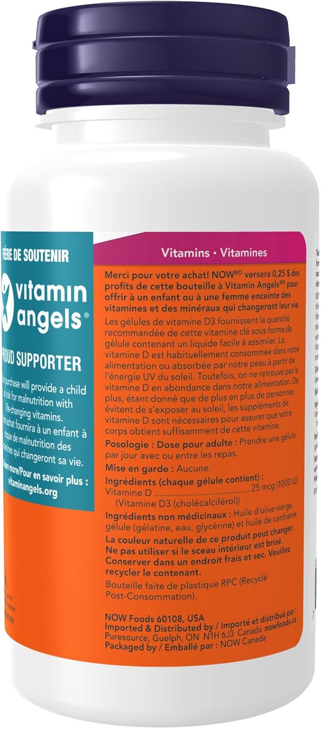 NOW Supplements, 维生素 D-3 1,000 IU，高效，结构支持，180 粒软胶囊