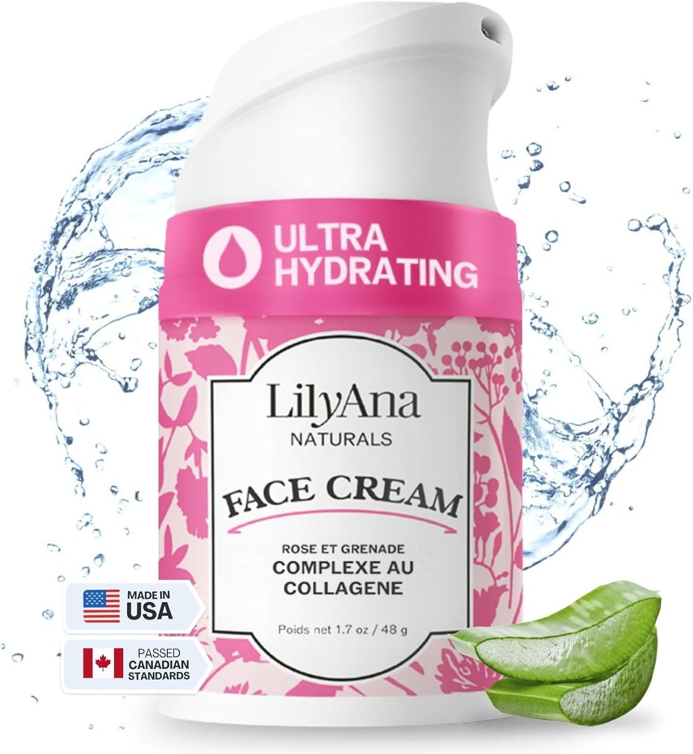 Face Cream Moisturizer for Women - Anti-Aging Wrinkle Cream for Face, Face Moisturizer For Dry Skin, Dark Spot Brightening, Rose and Pomegranate Extracts - Crème Hydratante Visage - 1.7oz