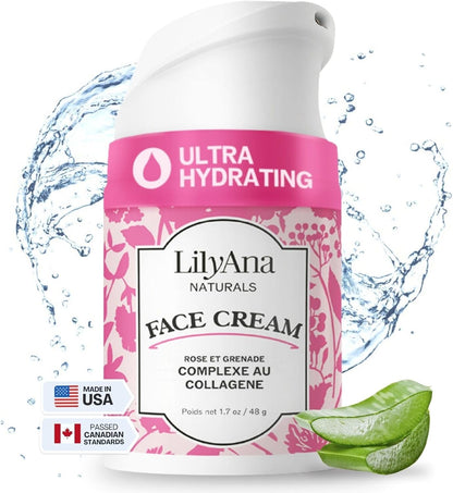 Face Cream Moisturizer for Women - Anti-Aging Wrinkle Cream for Face, Face Moisturizer For Dry Skin, Dark Spot Brightening, Rose and Pomegranate Extracts - Crème Hydratante Visage - 1.7oz