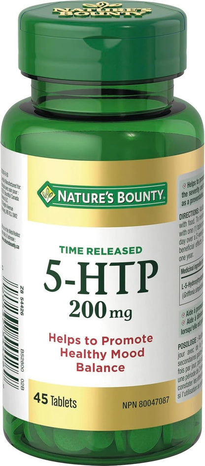自然之寶 5-HTP 緩釋片 200 毫克，有助於促進健康情緒平衡，作為預防藥物服用時有助於減輕偏頭痛的嚴重程度和持續時間，片劑，22.6 克