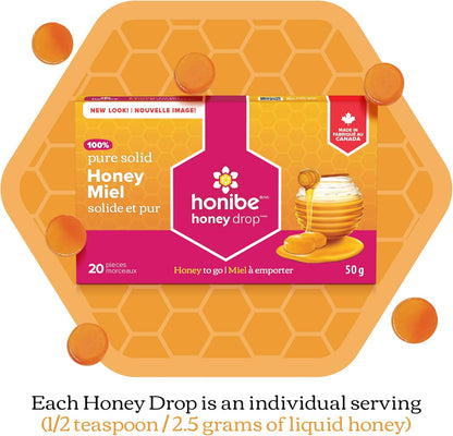 Honibe 蜂蜜滴剂 | 100% 纯蜂蜜 | 固体蜂蜜甜味剂 | 舒缓咽喉痛 | 12 包，每包 20 滴（240 滴）