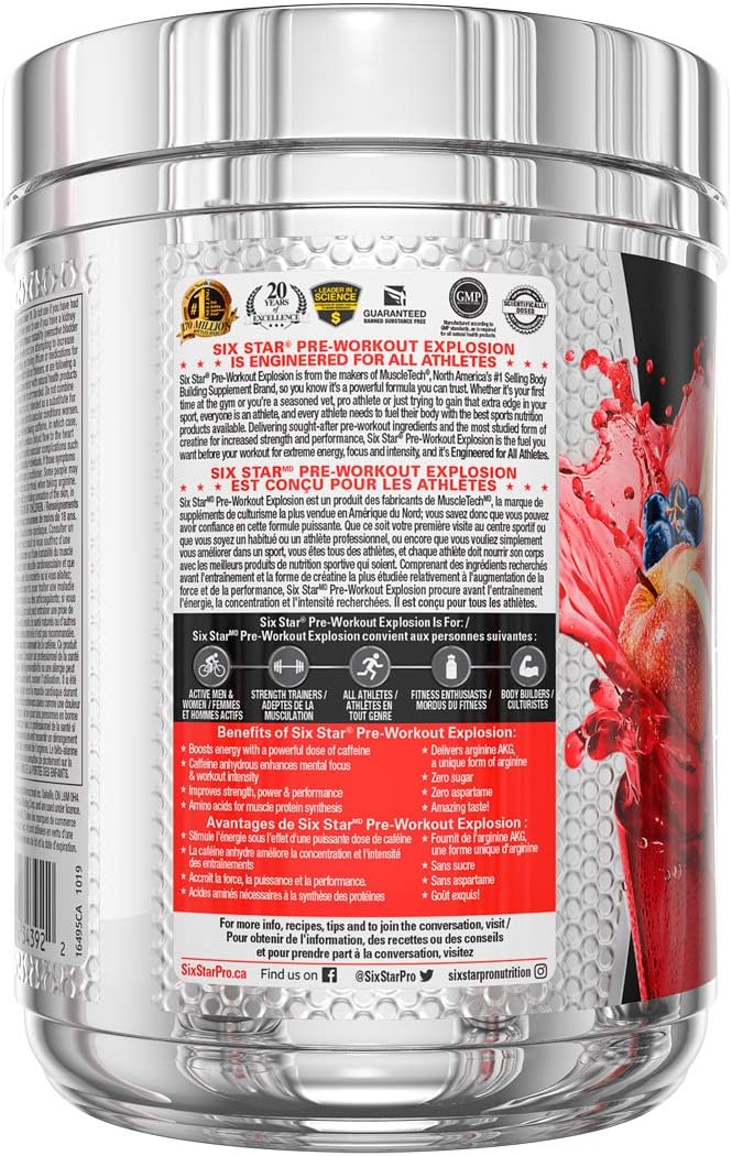 Six Star 乳清蛋白粉（香草味，2 磅）| 鍛煉前爆炸（水果賓治味，30 份）