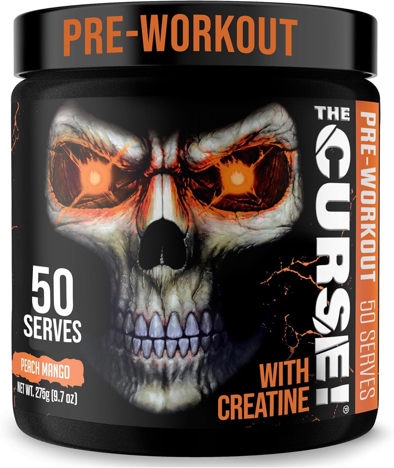 JNX SPORTS The Curse! Pre Workout Powder for Men & Women, Caffeine, Beta-Alanine, Creatine, L-Citrulline, 50 Servings, Peach Mango Flavor – Boost Energy, Strength & Focus