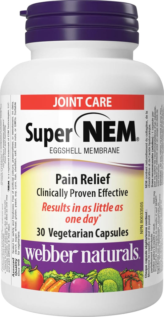 Webber Naturals Super NEM, 30 Capsules, Eggshell Membrane for Support of Joint Pain and Stiffness, Gluten and Dairy Free