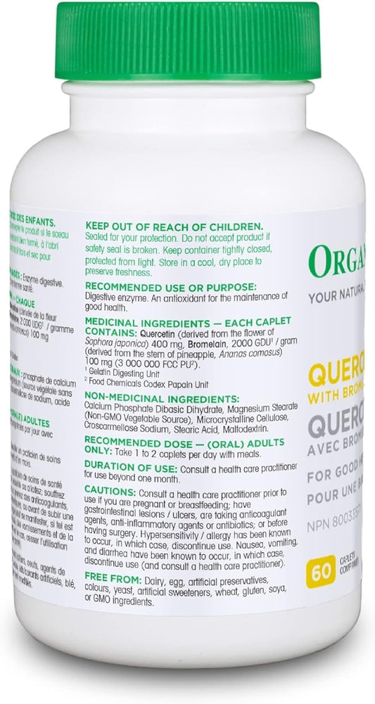 Organika 加拿大製造槲皮素與鳳梨蛋白酶 - 高可用性，支持免疫系統，支持過敏和發炎 - 60 片