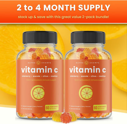 Vitamin C Gummies for Kids & Adults | 5-in-1 Immune Support Supplement with Elderberry, Rosehips, Citrus Bioflavonoids & Acerola Cherry | VIT C Immune Gummy | 120 Vitamin C Chewable Gummies 60 count (Pack of 2)