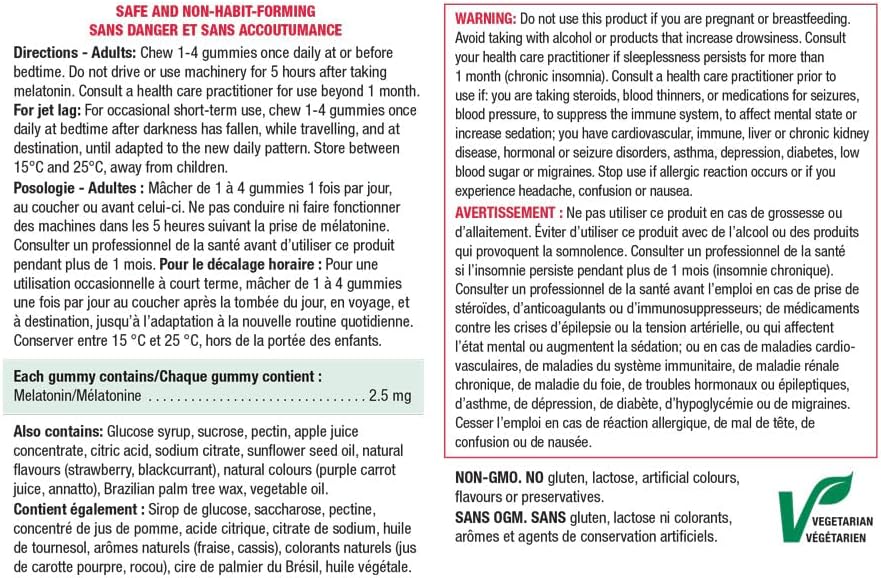 Jamieson 褪黑素 2.5 毫克軟糖，天然草莓風味，改善睡眠質量，延長睡眠時間，幫助重置睡眠-覺醒週期。素食，非基因改造，無麩質，不含人工香料、色素或防腐劑，60 粒裝，加拿大製造