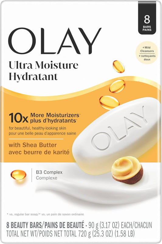 Olay Ultra Moisture Shea Butter Beauty Bar with Vitamin B3 Complex, 720 g Total (8 Count of 90 g Each)