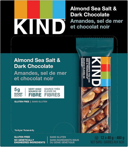 KIND Bars, Dark Chocolate Nuts & Sea Salt, Gluten Free, Low Sugar, 40 Grams, 12 Count & Healthy Grains Bars, Oats & Honey with Toasted Coconut, Gluten Free, 35 Grams, 5 Count