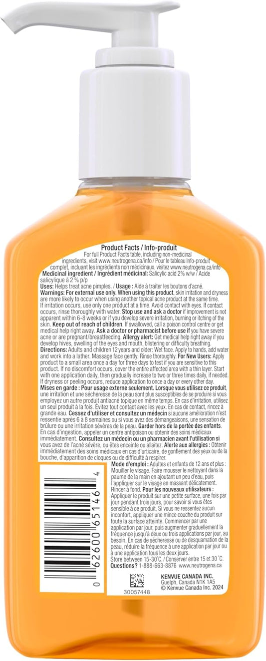 Neutrogena Oil-Free Acne Fighting Fragrance-Free Facial Cleanser, 2% Salicylic Acid Acne Treatment, Daily Oil-Free Acne Face Wash for Acne-Prone Skin with Salicylic Acid, 269 ml