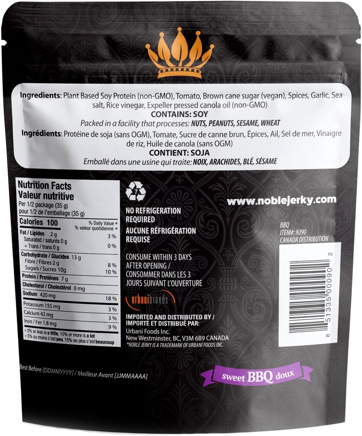 Noble Jerky – 健康、纯素肉干零食，素食，什锦装，70克（6袋）