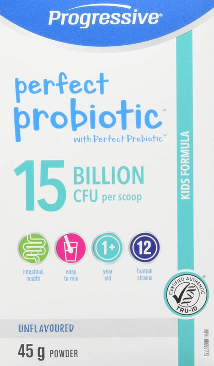 Progressive Perfect Probiotic for Kids, Powder Supplement, 15 Billion Active Cells, 45g,(Package May Vary)