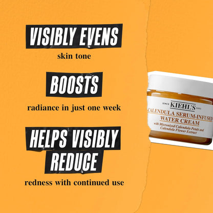 Kiehl's Calendula Serum Infused Water Cream, Soothing Gel Moisturizer for All Skin Types, Visibly Evens Skin Tone & Boosts Radiance in 1 Week, 24HR Hydration, Reduces Redness