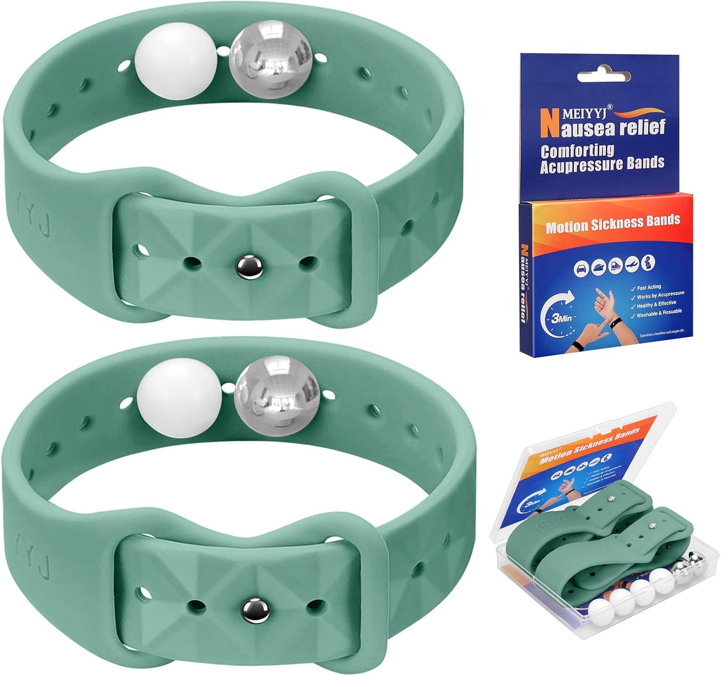 MEIYYJ 成人和儿童晕船腕带，适用于游轮旅行晕船腕带，自然缓解恶心（1 对绿色）
