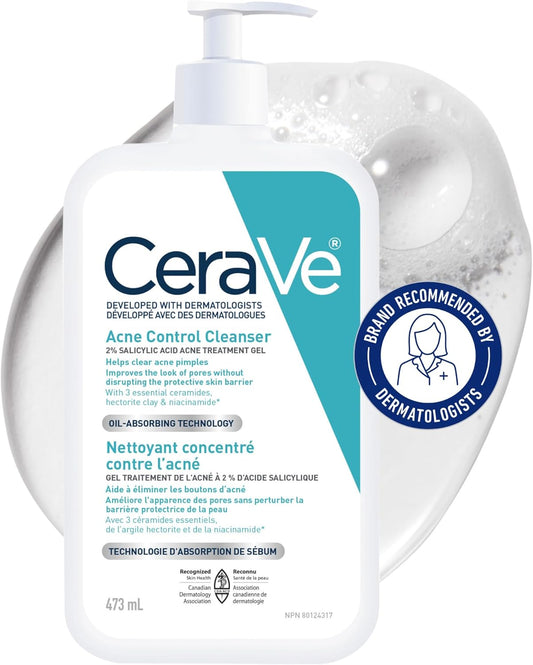 CeraVe Acne Face Wash, 2% Salicylic Acid Cleanser with Purifying Clay & Niacinamide for Oily Skin and Blackheads, Fragrance-Free, Paraben-Free & Non-Comedogenic, 473 mL