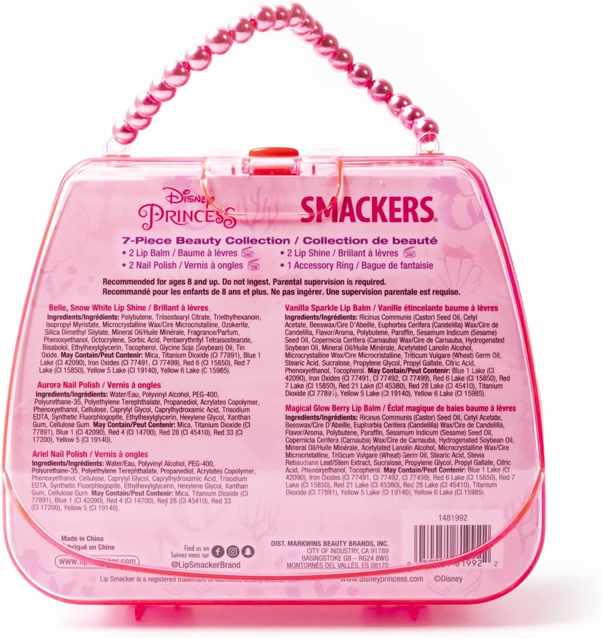 Lip Smacker Disney Princess 5-Piece Beauty Tote for Kids, Includes Lip Balm, Nail Polish & Hair Accessories, Travel Bag Gift Set Featuring Rapunzel & Cinderella, Cruelty-Free