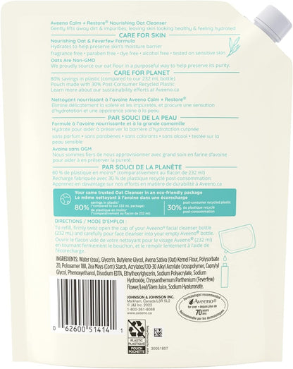 Aveeno Calm + Restore Nourishing Oat Facial Cleanser for Sensitive Skin, Gentle Gel Face Wash with Nourishing Oat & Calming Feverfew, Hypoallergenic, Fragrance- & Paraben-Free, 232mL (Packaging May Vary)