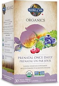 Garden of Life Organics 產前每日一次複合維生素，30 片 | 支持胎兒早期發育、能量和免疫系統 | 全食物成分，非基因，無麩質，純素，無大豆