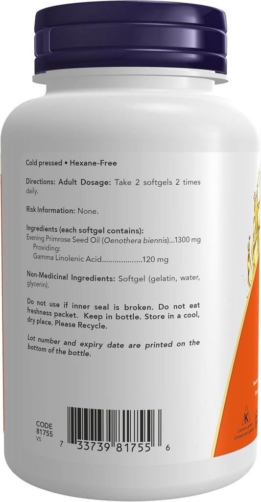NOW Supplements, 超級月見草 1300 毫克，含天然 GLA（γ-亞麻油酸），60 粒軟膠囊