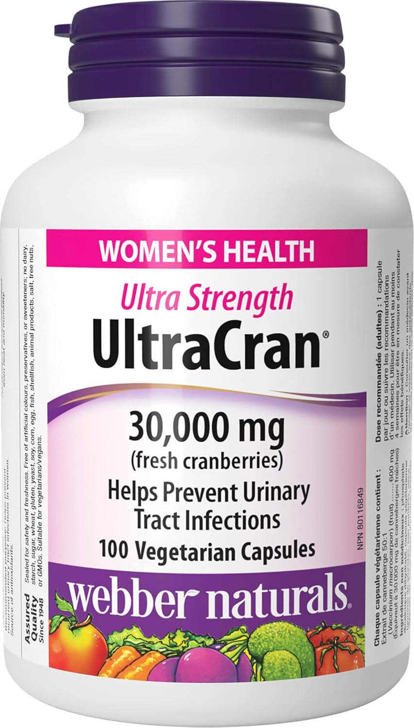 Webber Naturals UltraCran 超强蔓越莓 30,000 毫克和维生素 B100 复合物，定时释放，140 片，支持能量产生和代谢，纯素