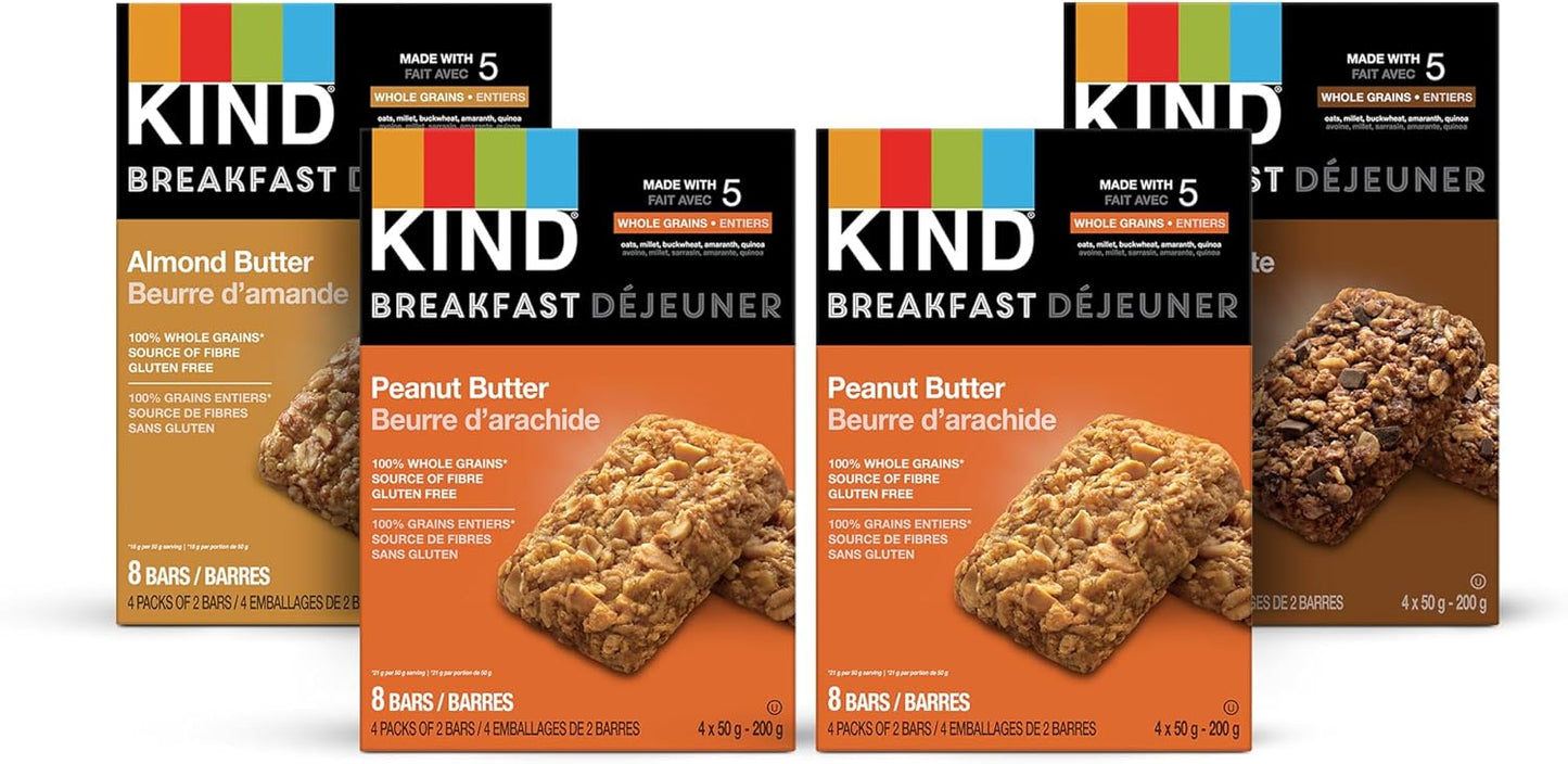 KIND 早餐棒 16 支装，含（2）花生酱、（1）杏仁酱、（1）黑巧克力