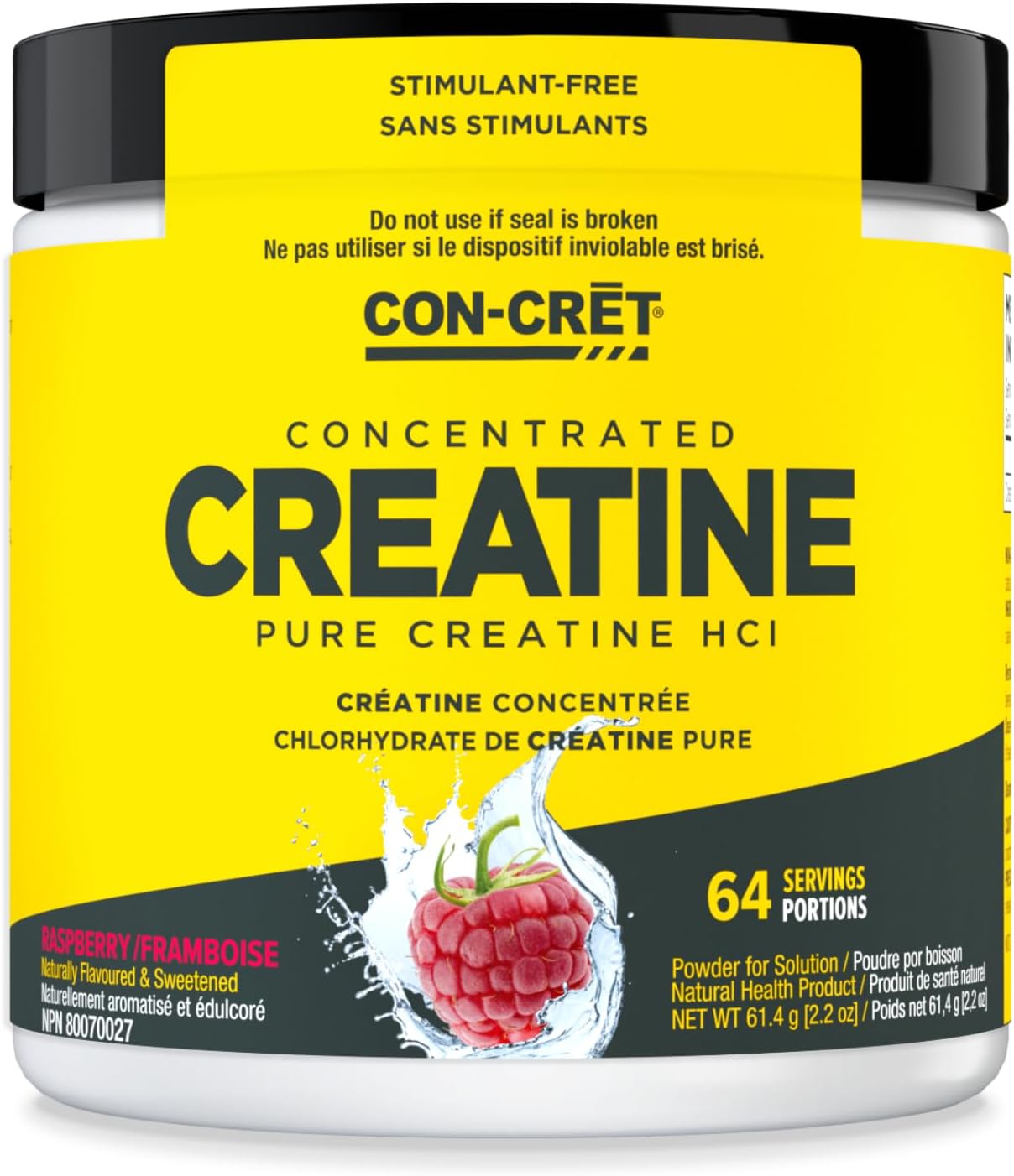 CON-CRET 肌酸盐酸盐粉 | 肌肉、认知、细胞能量支持 | 无腹胀或痉挛 | 力量和耐力 | 覆盆子（64 份）