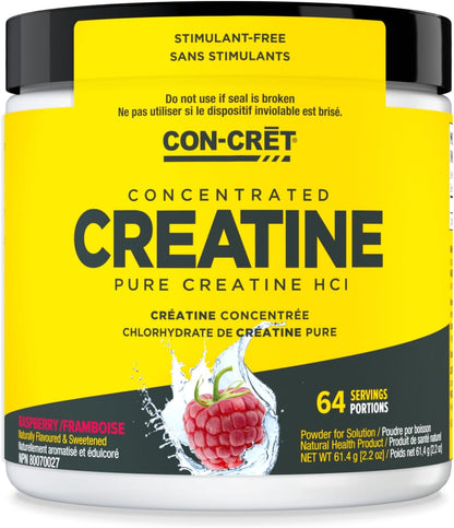 CON-CRET 肌酸盐酸盐粉 | 肌肉、认知、细胞能量支持 | 无腹胀或痉挛 | 力量和耐力 | 覆盆子（64 份）