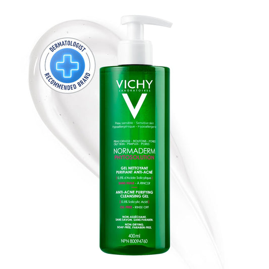 Vichy Anti-Acne Face Wash, Normaderm Salicylic Acid Purifying Cleansing Gel & BUNDLE with Anti-Acne Moisturizing Lotion with Hyaluronic Acid, Oil-free, Non-Comedogenic, Dermatologist Recommended