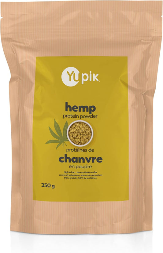 Yupik Hemp Protein Powder 250g, 50% Protein Content, Vegan, Gluten-Free, Kosher, High in Fiber & Iron, Nutty Flavor, Ideal for Smoothies & Baking