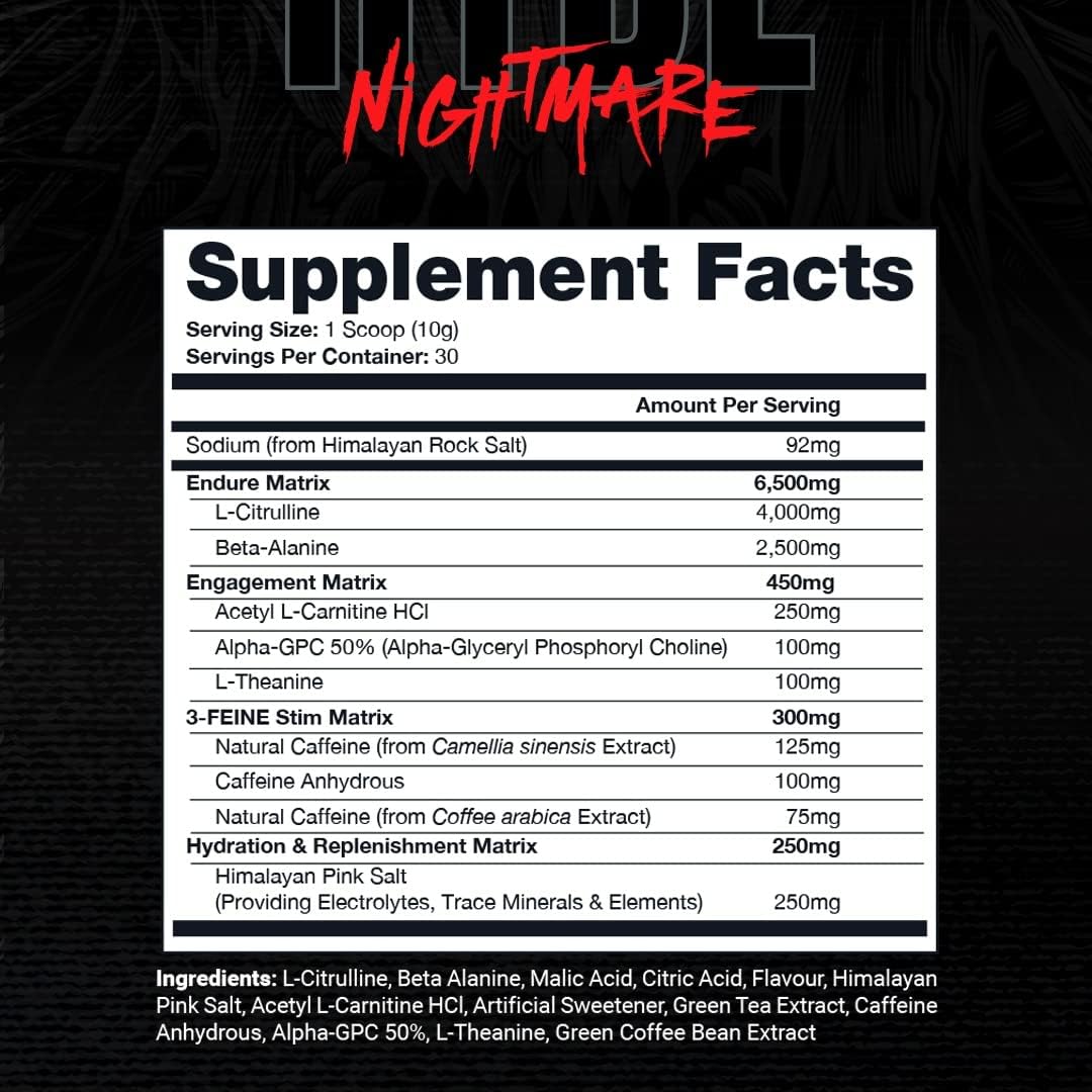 PROSUPPS Hyde Nightmare 運動前粉末能量飲料 - 強勁能量、精神集中和高性能，富含瓜氨酸、β-丙氨酸和益智藥（30 份，血莓味）