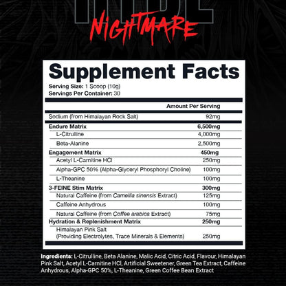 PROSUPPS Hyde Nightmare 運動前粉末能量飲料 - 強勁能量、精神集中和高性能，富含瓜氨酸、β-丙氨酸和益智藥（30 份，血莓味）