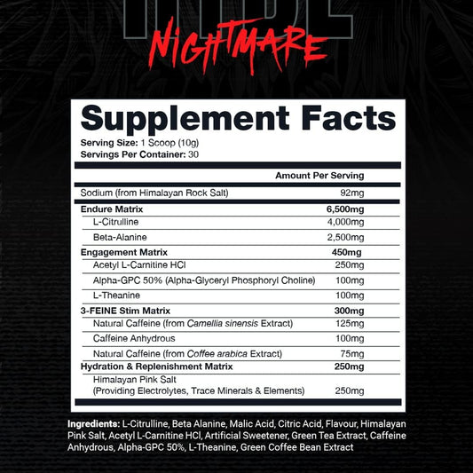 PROSUPPS Hyde Nightmare 運動前粉末能量飲料 - 強勁能量、精神集中和高性能，富含瓜氨酸、β-丙氨酸和益智藥（30 份，血莓味）