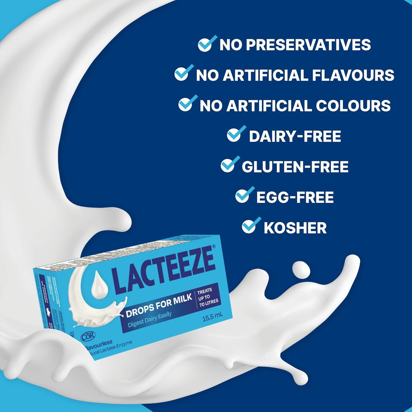 Lacteeze 牛奶滴剂，减少乳糖摄入，缓解胀气、腹胀、痉挛和腹泻，乳糖酶滴剂，缓解乳糖不耐症