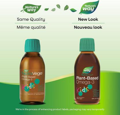 Nature's Way NutraVege 兒童 Omega-3 補充劑，植物基，素食，純素食友好型，500 毫克 EPA + DHA，500 IU 純素維生素 D3，柑橘味，150 毫升液體