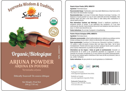 Organic Arjuna Powder 200g/ NPN 80093751/ Terminalia Arjuna/Supports Cardiac & Skin Health