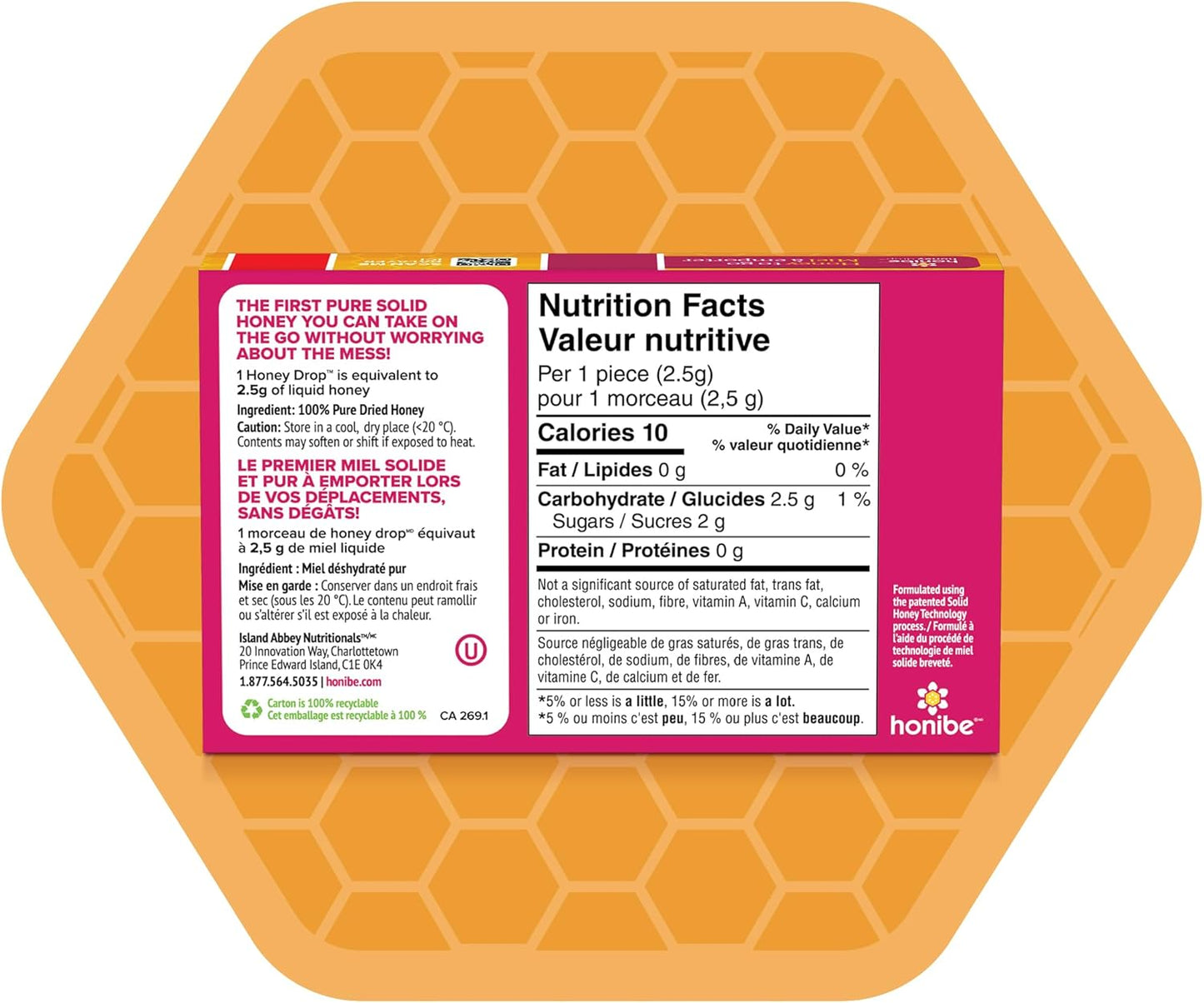 Honibe 蜂蜜滴剂 | 100% 纯蜂蜜 | 固体蜂蜜甜味剂 | 舒缓咽喉痛 | 12 包，每包 20 滴（240 滴）