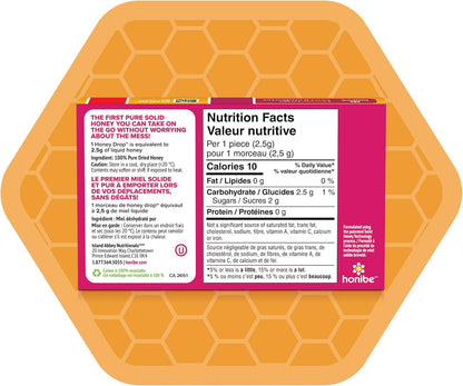 Honibe 蜂蜜滴剂 | 100% 纯蜂蜜 | 固体蜂蜜甜味剂 | 舒缓咽喉痛 | 12 包，每包 20 滴（240 滴）