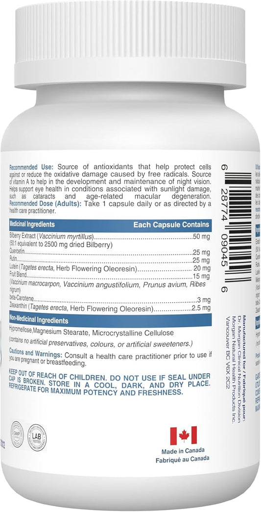 Dr. Morgan EYE BRIGHT Eye Supplement with Bilberry, Lutein, Zeaxanthin & Beta-Carotene – Supports Macular Function, Night Vision & Antioxidant Protection – 60 Capsules